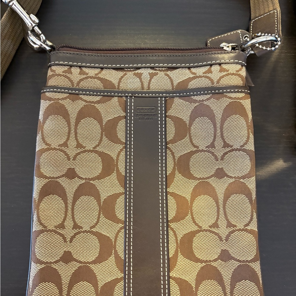 Coach Signature Brown and Tan Shoulder Bag